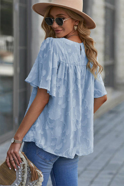 Round Neck Puff Sleeve Blouse - Carri's Cache