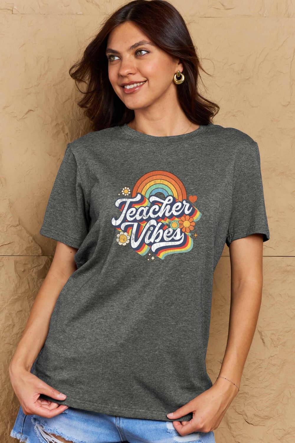 Simply Love Full Size TEACHER VIBES Graphic Cotton T-Shirt - Carri's Cache