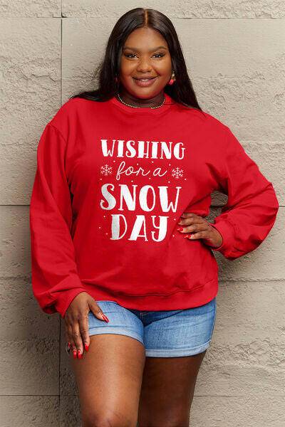 Simply Love Full Size WISHING FOR A SNOW DAY Round Neck Sweatshirt - Carri's Cache