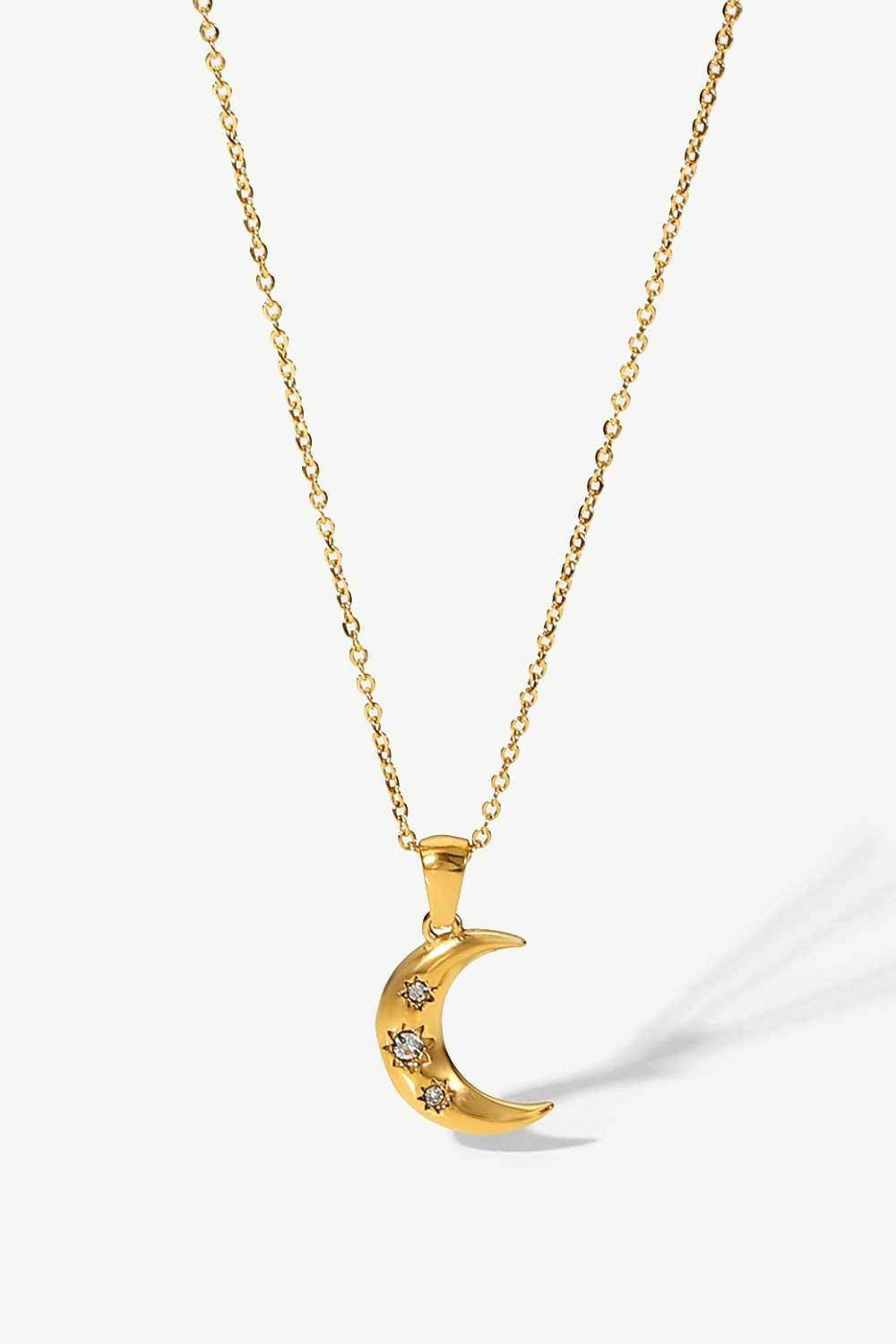 18K Gold Plated Inlaid Zircon Moon Pendant Necklace - Carri's Cache