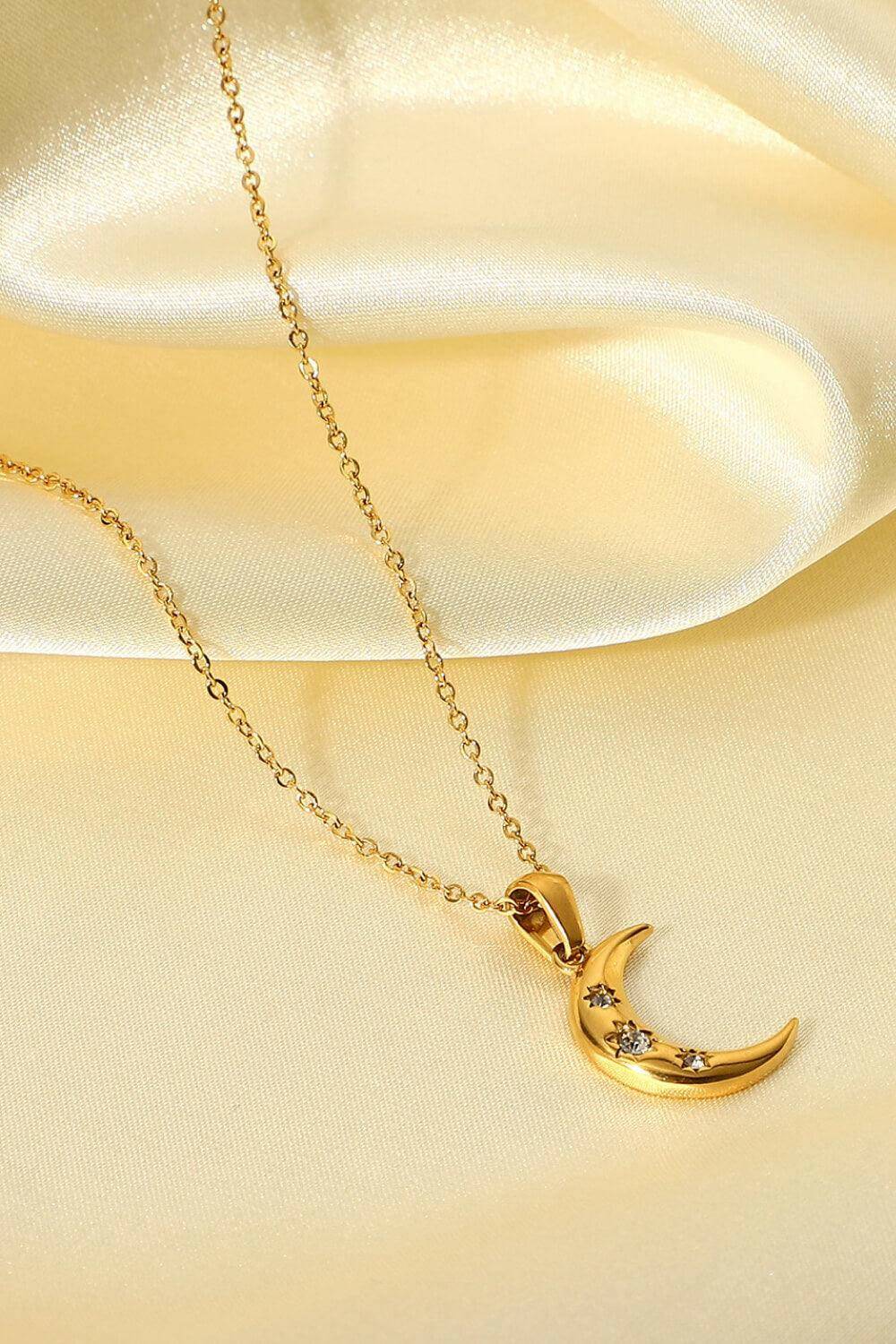 18K Gold Plated Inlaid Zircon Moon Pendant Necklace - Carri's Cache