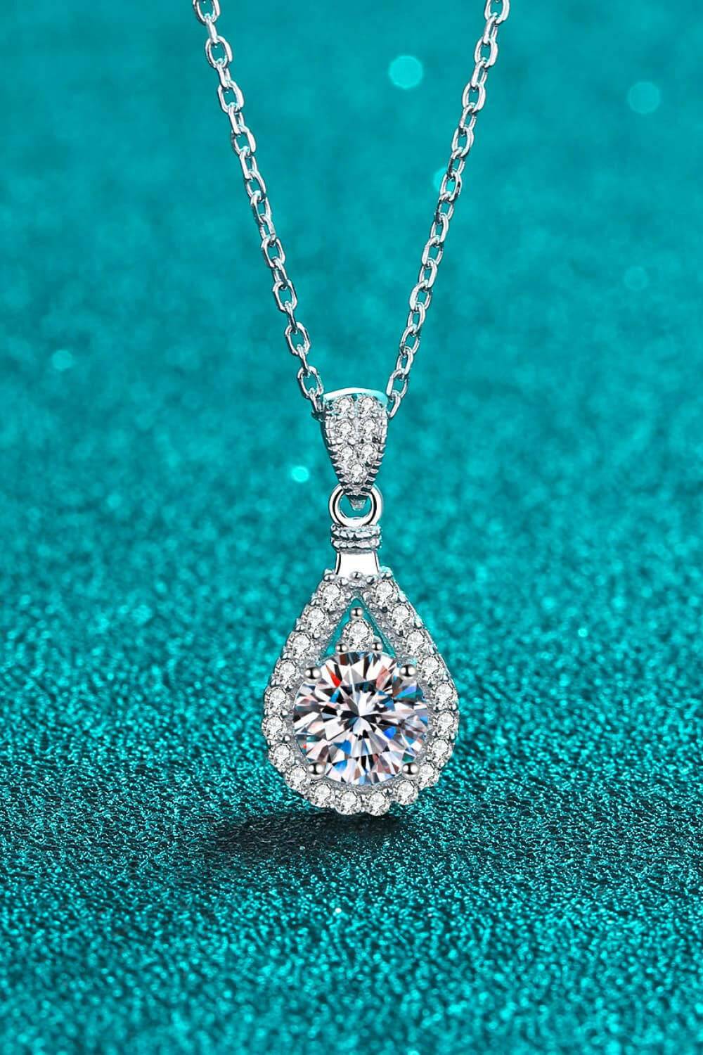 2 Carat Moissanite Teardrop Pendant 925 Sterling Silver Necklace - Carri's Cache