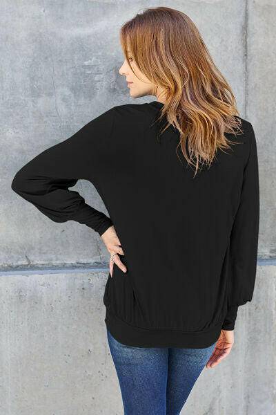 Basic Bae Full Size V-Neck Lantern Sleeve Blouse - Carri's Cache