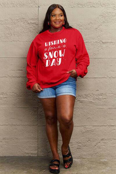 Simply Love Full Size WISHING FOR A SNOW DAY Round Neck Sweatshirt - Carri's Cache