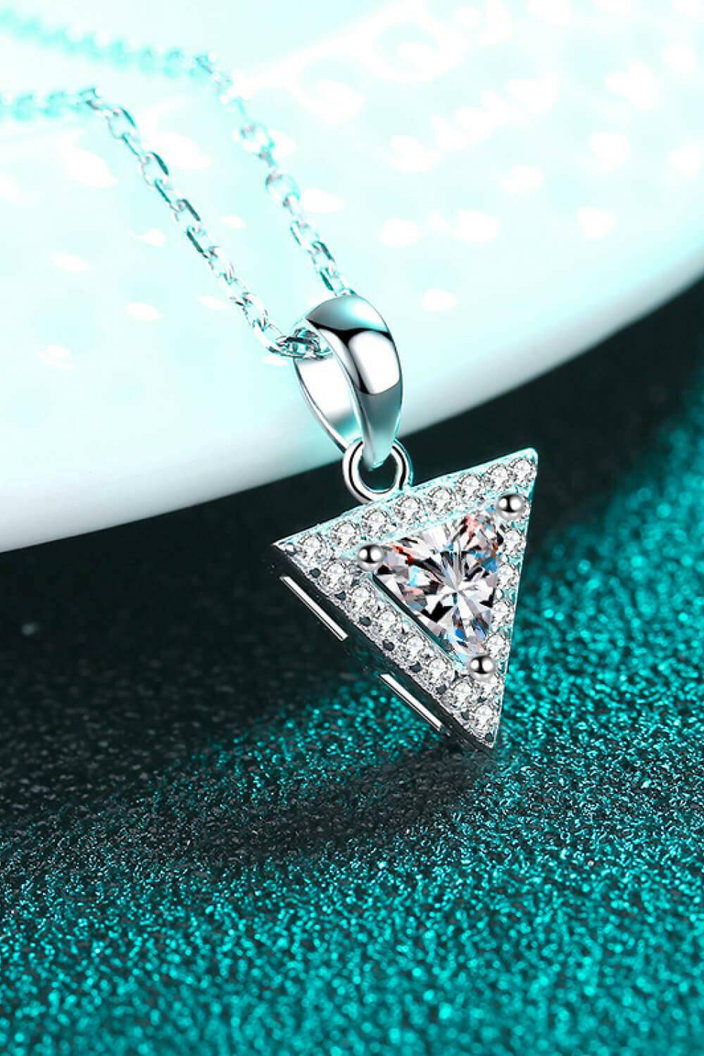 925 Sterling Silver Triangle Moissanite Pendant Necklace - Carri's Cache