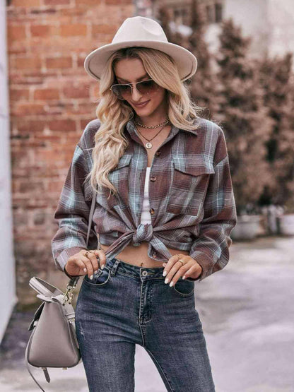 Plaid Dropped Shoulder Longline Shirt - Carri's Cache