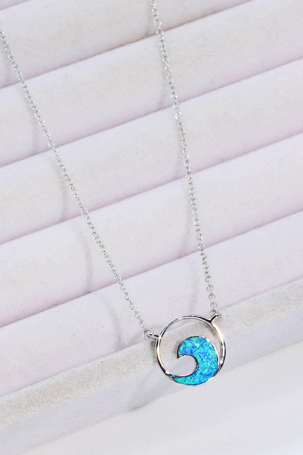 Opal Wave Pendant Necklace.