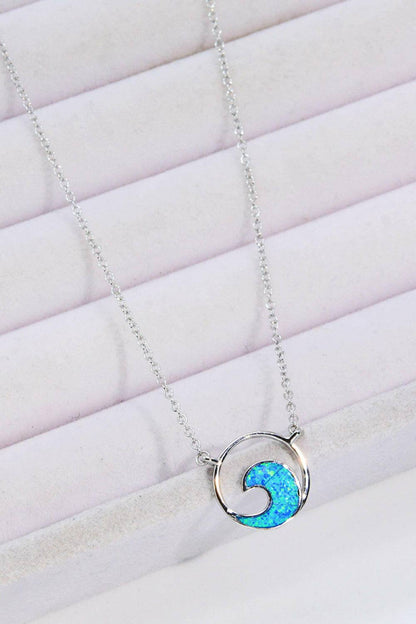 Opal Wave Pendant Necklace.