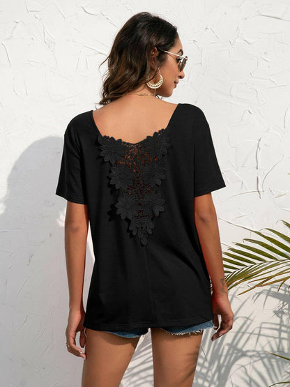 Lace Trim Short Sleeve Top - Carri's Cache