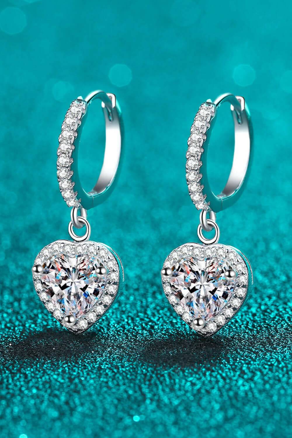 Moissanite Heart-Shaped Drop Earrings.