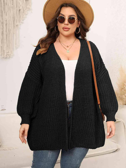 Plus Size Open Front Dropped Shoulder Knit Cardigan - Carri's Cache