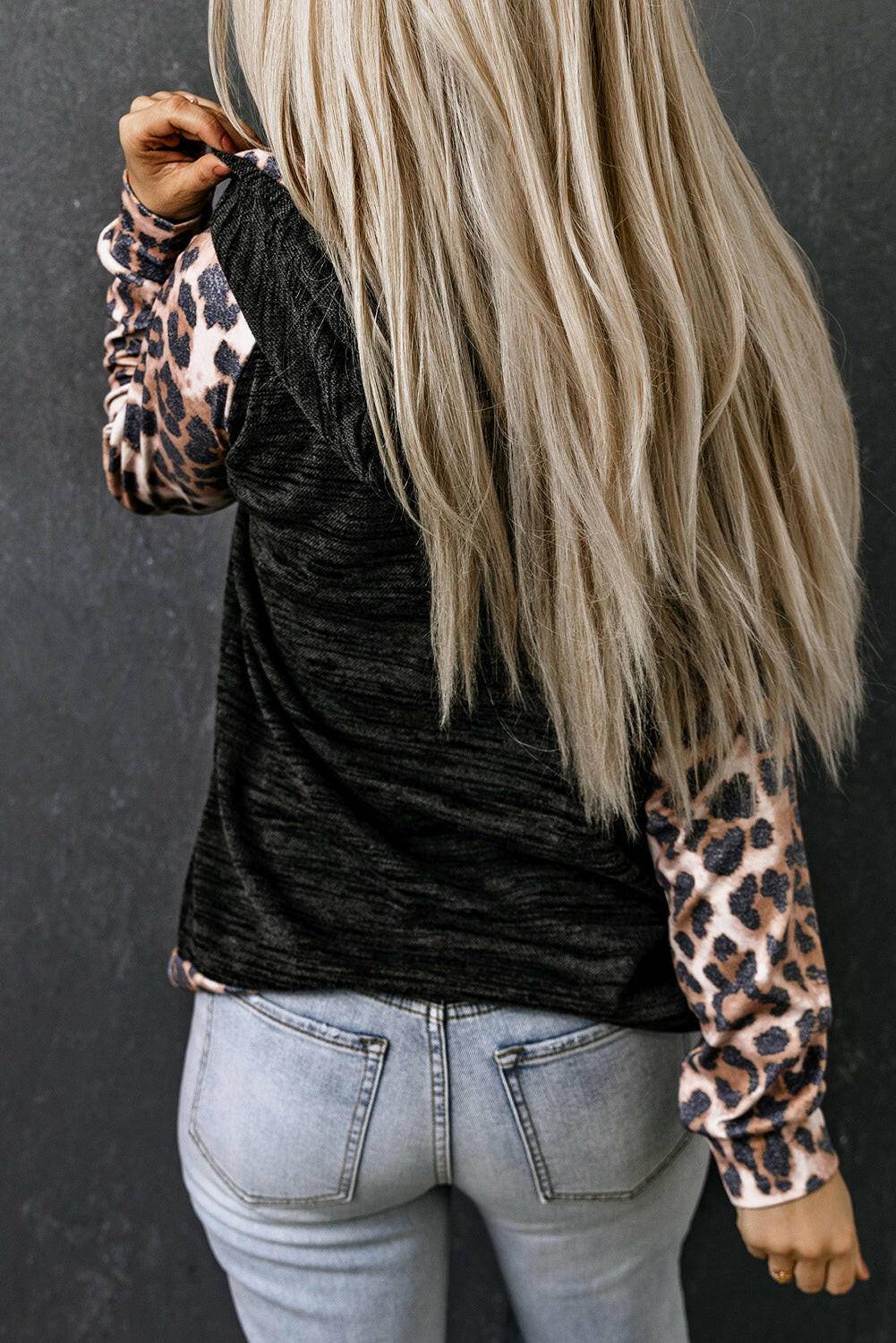 Leopard Color Block Raglan Sleeve Hoodie.