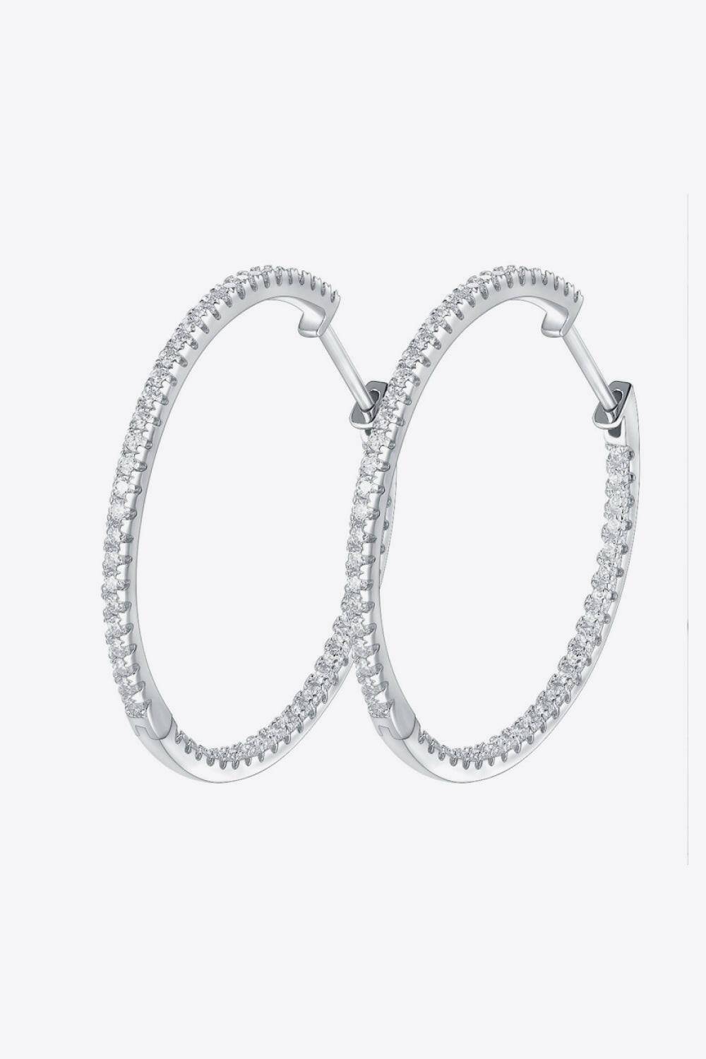 Inlaid Moissanite 925 Sterling Silver Hoop Earrings.