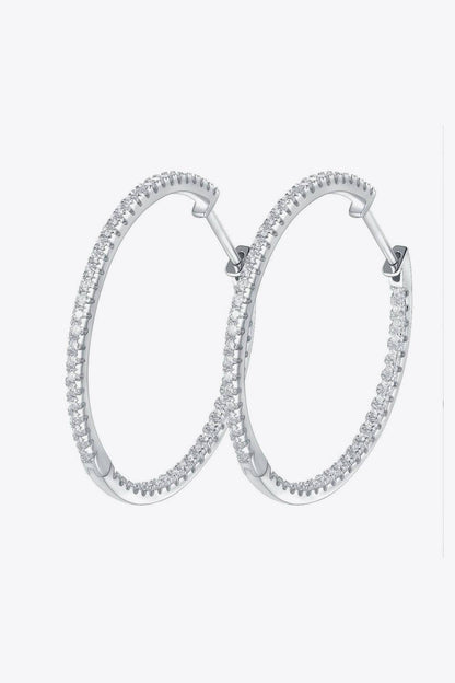 Inlaid Moissanite 925 Sterling Silver Hoop Earrings.