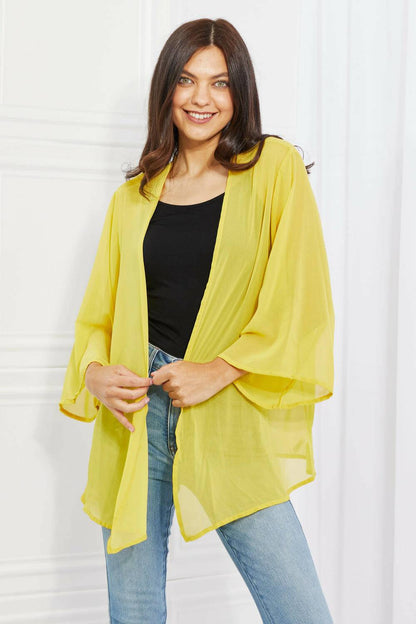 Melody Just Breathe Full Size Chiffon Kimono in Yellow - Carri's Cache