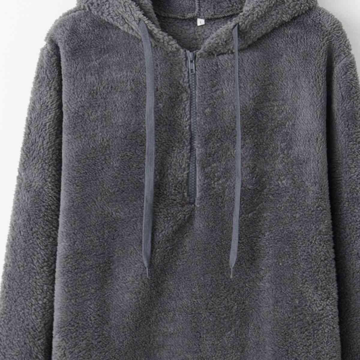 Quarter-Zip Drawstring Teddy Hoodie - Carri's Cache