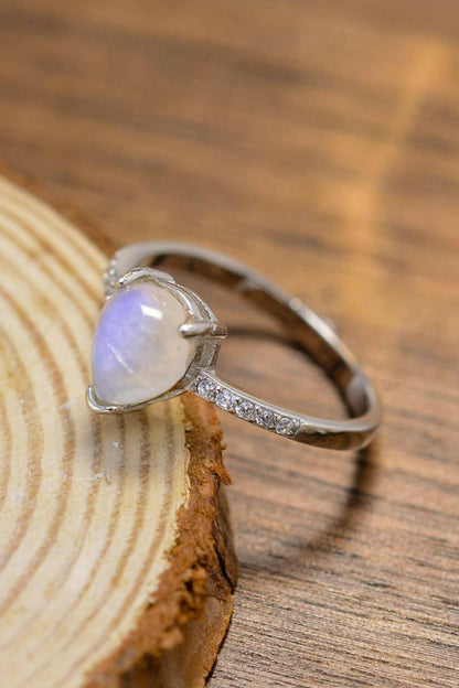 High Quality Natural Moonstone Teardrop Side Stone Ring - Carri's Cache