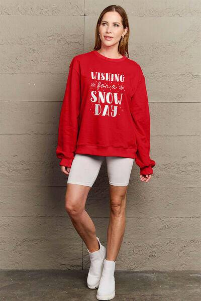 Simply Love Full Size WISHING FOR A SNOW DAY Round Neck Sweatshirt - Carri's Cache