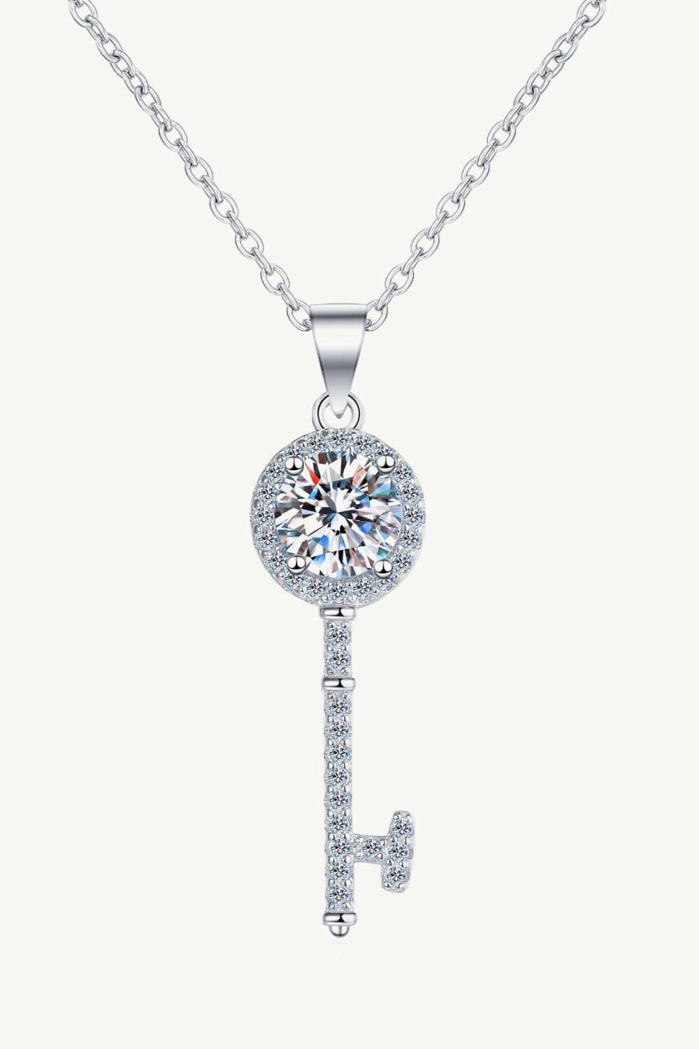 Moissanite Key Pendant Necklace.