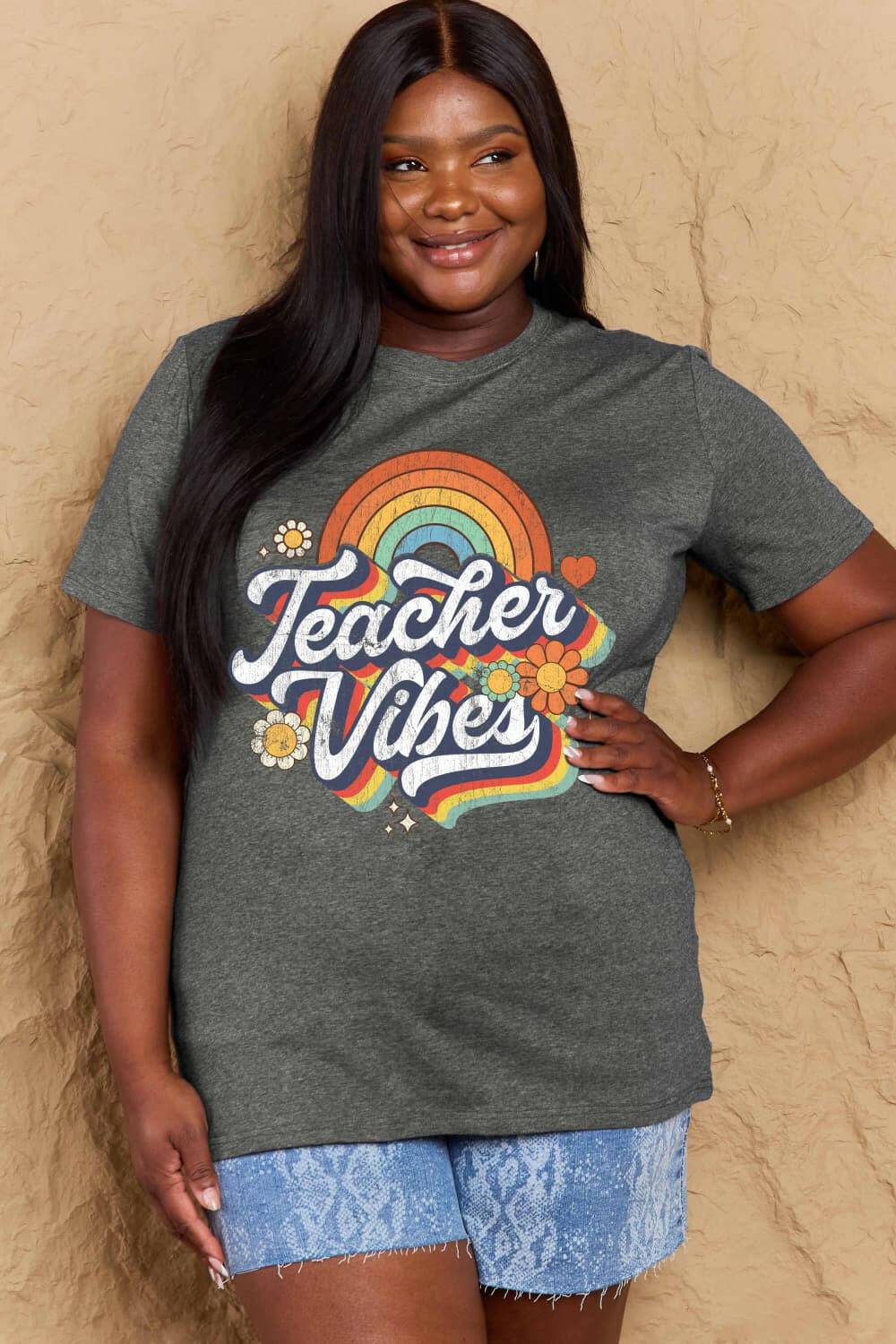 Simply Love Full Size TEACHER VIBES Graphic Cotton T-Shirt - Carri's Cache