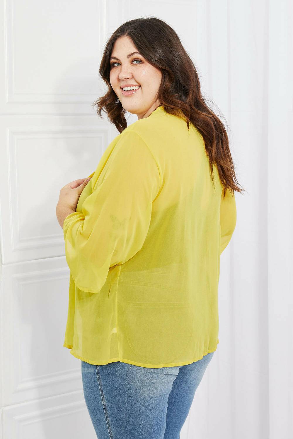 Melody Just Breathe Full Size Chiffon Kimono in Yellow - Carri's Cache