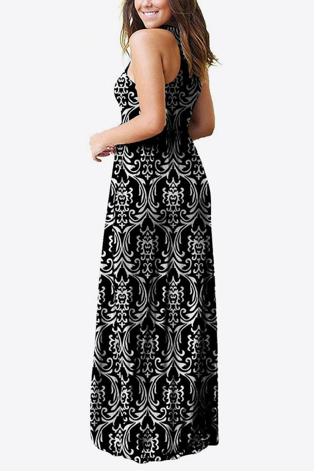 Empire Waist Sleeveless Dress with Pockets.