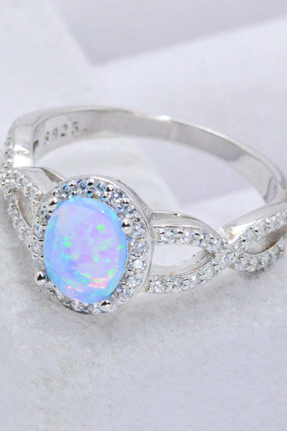 925 Sterling Silver Opal Halo Ring.