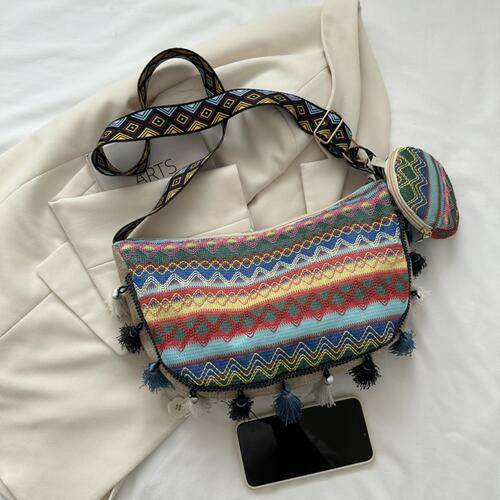 Printed Tassel Detail Crossbody Bag with Small Purse - Carri's Cache