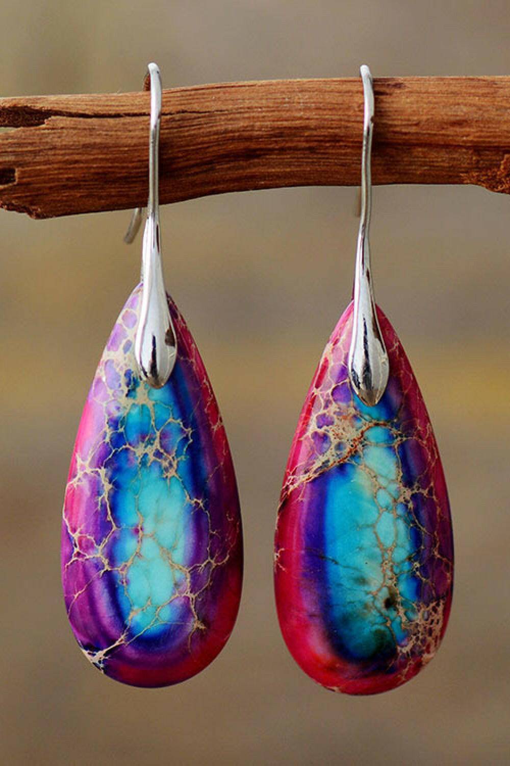 Handmade Teardrop Shape Natural Stone Dangle Earrings - Carri's Cache