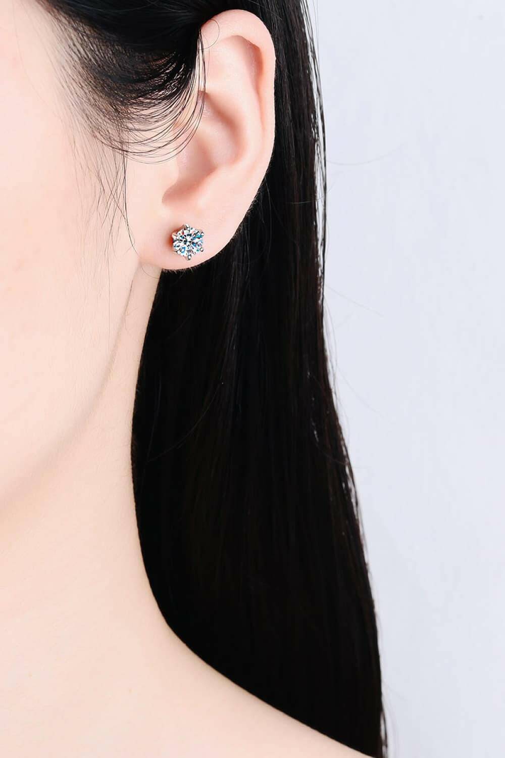 Moissanite Rhodium-Plated Stud Earrings - Carri's Cache