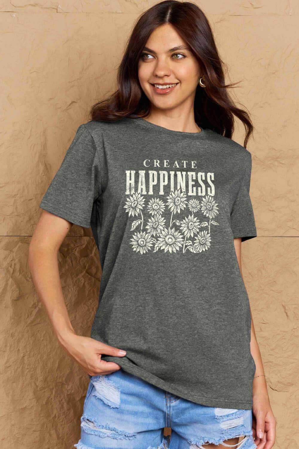 Simply Love Full Size CREATE HAPPINESS Graphic Cotton T-Shirt - Carri's Cache