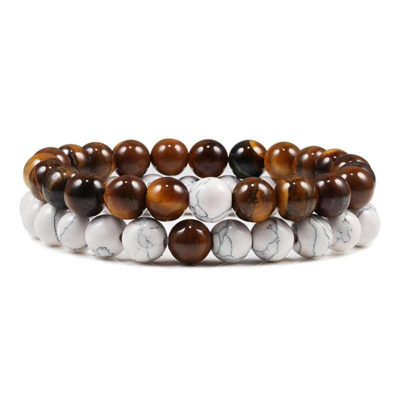 2/PC Set Bracelet Lava Stone Tiger Eye Beaded - Carri's Cache