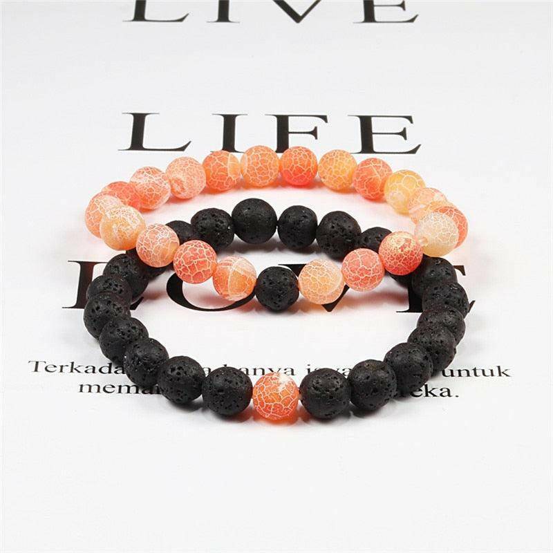 2/PC Set Bracelet Lava Stone Tiger Eye Beaded - Carri's Cache