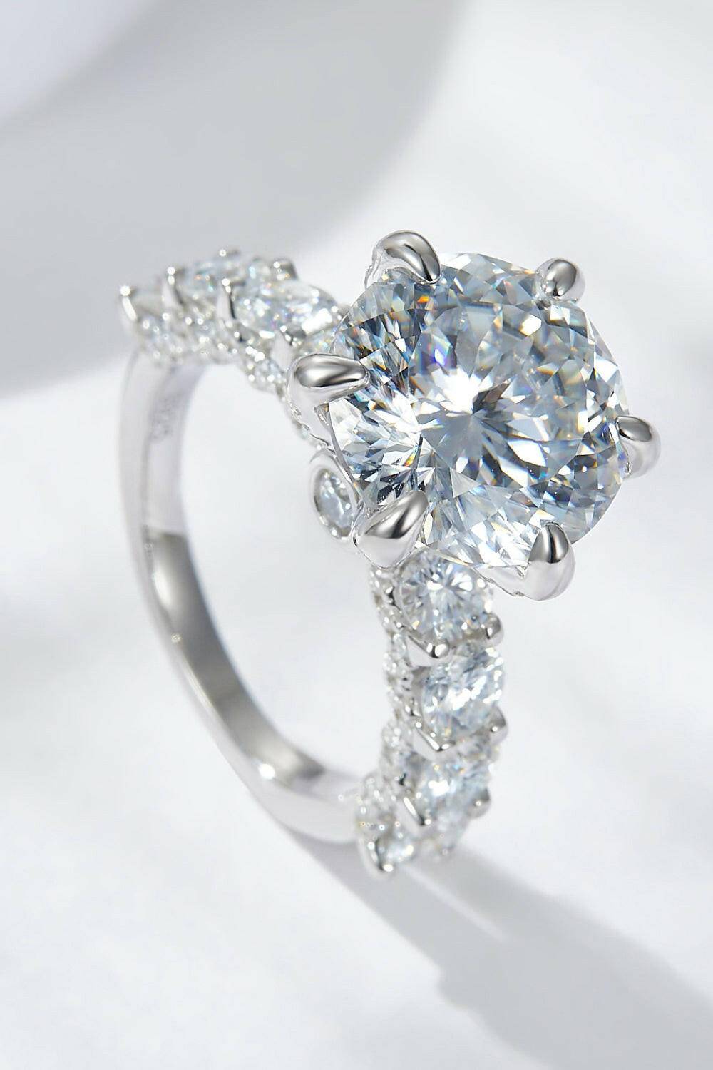 3-Carat Moissanite Platinum-Plated Side Stone Ring.