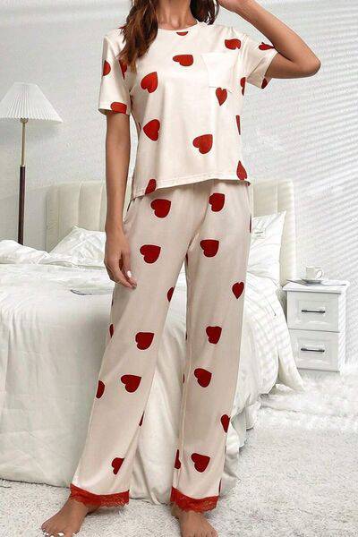 Pocketed Round Neck Top and Drawstring Pants Lounge Set - Carri's Cache