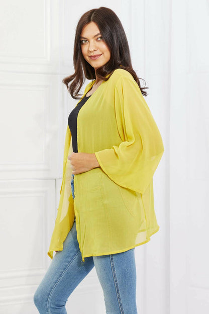 Melody Just Breathe Full Size Chiffon Kimono in Yellow - Carri's Cache