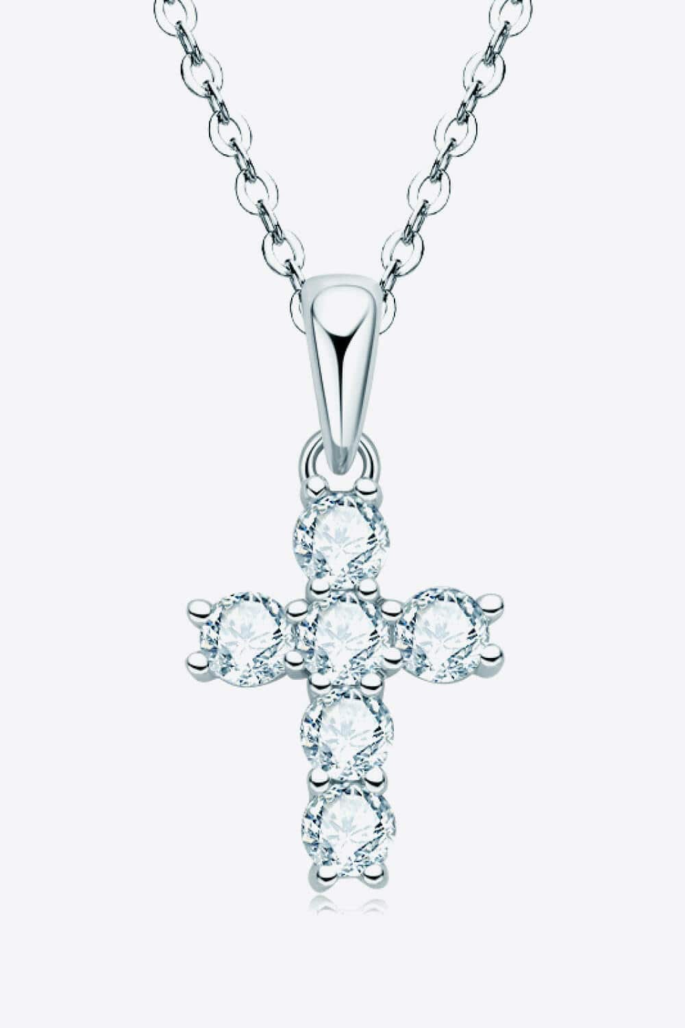 925 Sterling Silver Cross Moissanite Pendant Necklace.