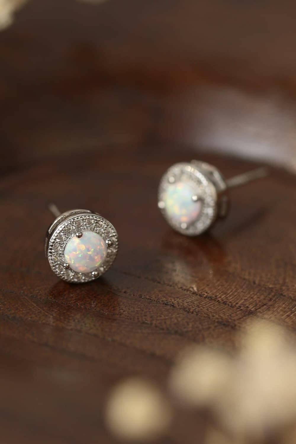 Opal 4-Prong Round Stud Earrings.