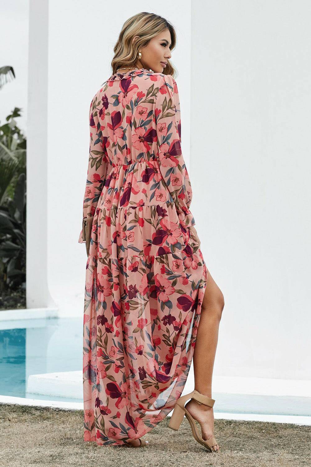 Floral Frill Trim Maxi Dress.