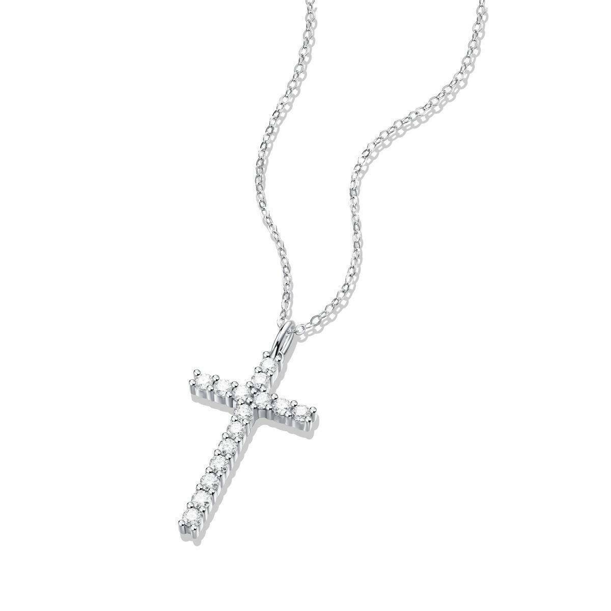 Cross-Shaped 925 Sterling Silver Moissanite Pendant Necklace - Carri's Cache