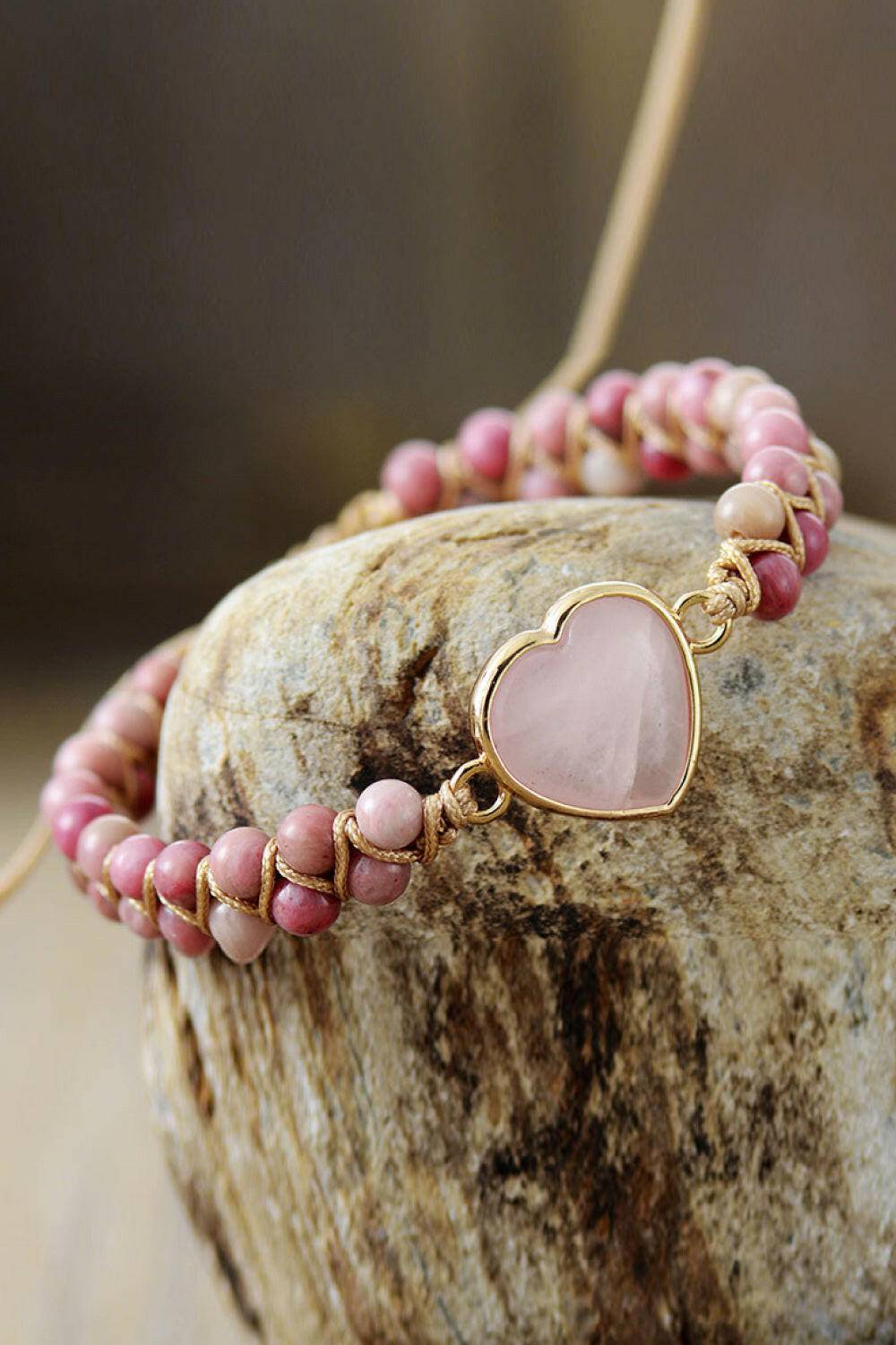 Rose Quartz Heart Beaded Bracelet - Carri's Cache