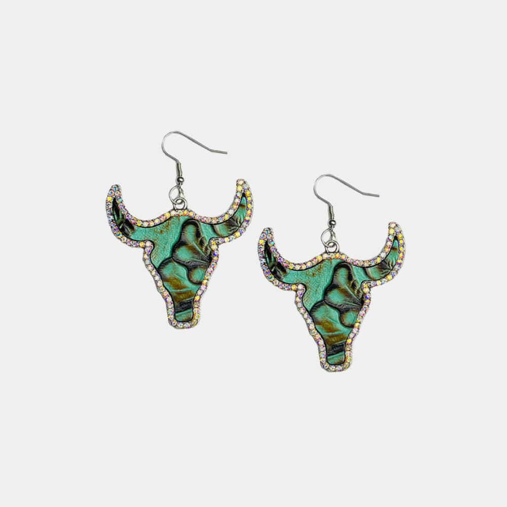 Rhinestone Trim Alloy Bull Earrings - Carri's Cache