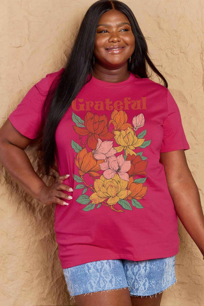 Simply Love Full Size GRATEFUL Flower Graphic Cotton T-Shirt - Carri's Cache