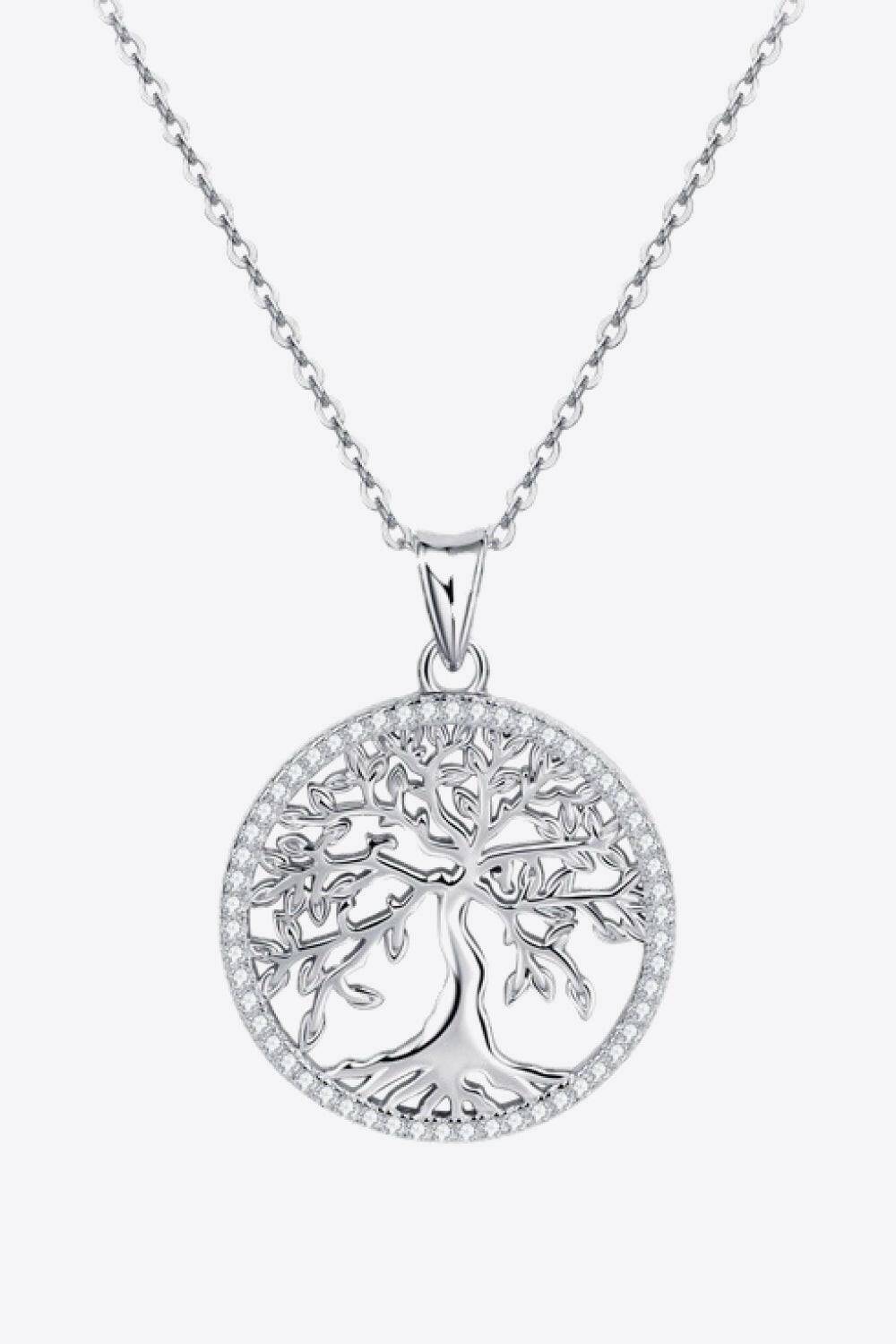 925 Sterling Silver Moissanite Tree Pendant Necklace.