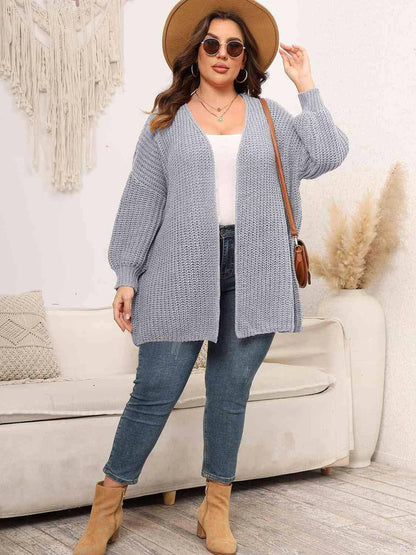 Plus Size Open Front Dropped Shoulder Knit Cardigan - Carri's Cache