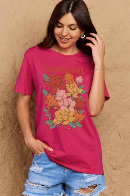 Simply Love Full Size GRATEFUL Flower Graphic Cotton T-Shirt - Carri's Cache