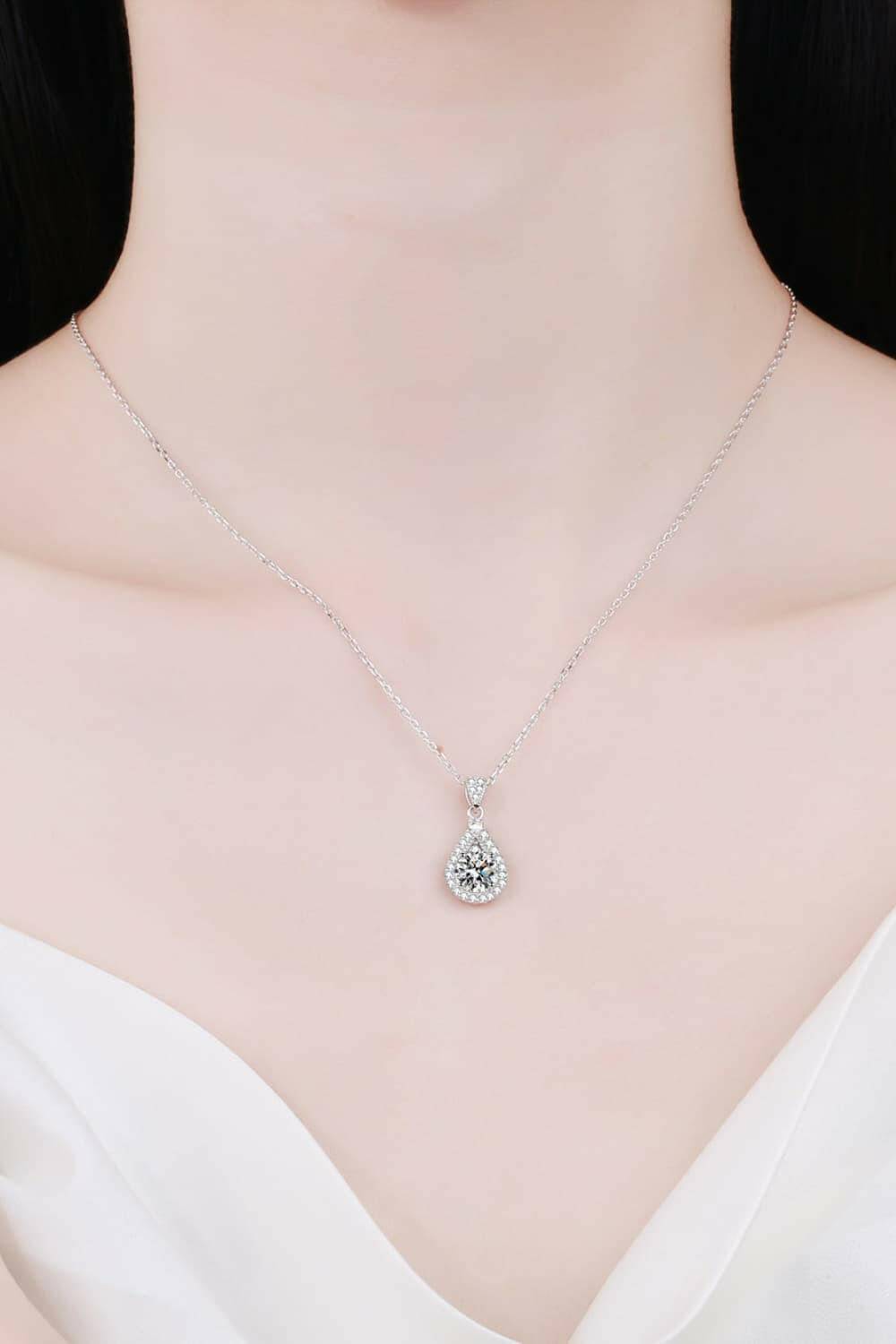 2 Carat Moissanite Teardrop Pendant 925 Sterling Silver Necklace - Carri's Cache