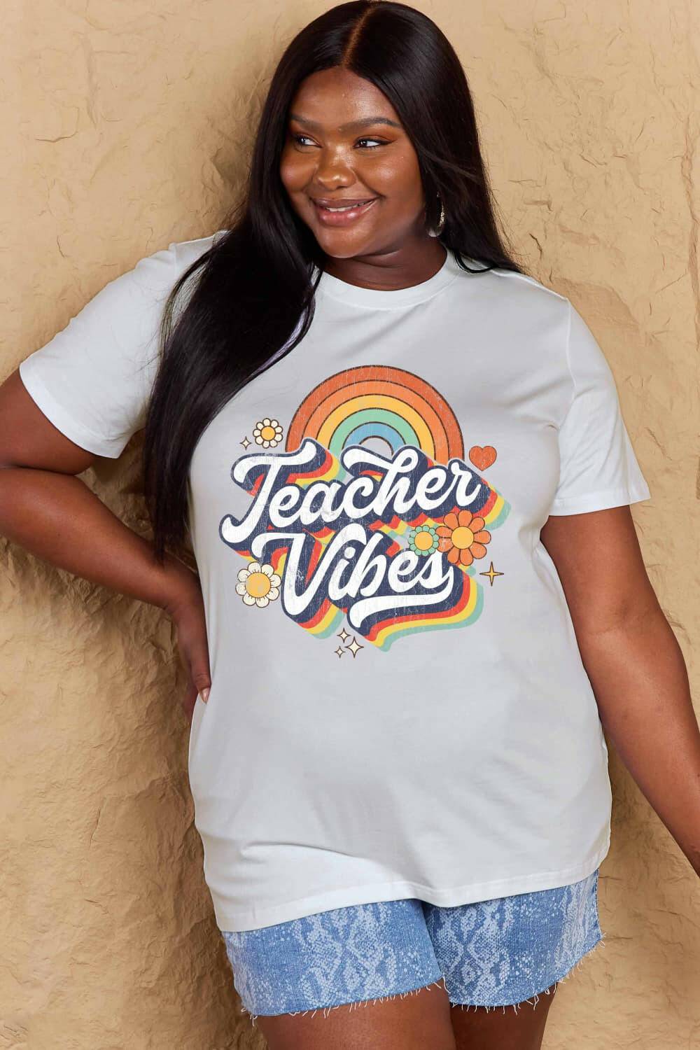 Simply Love Full Size TEACHER VIBES Graphic Cotton T-Shirt - Carri's Cache