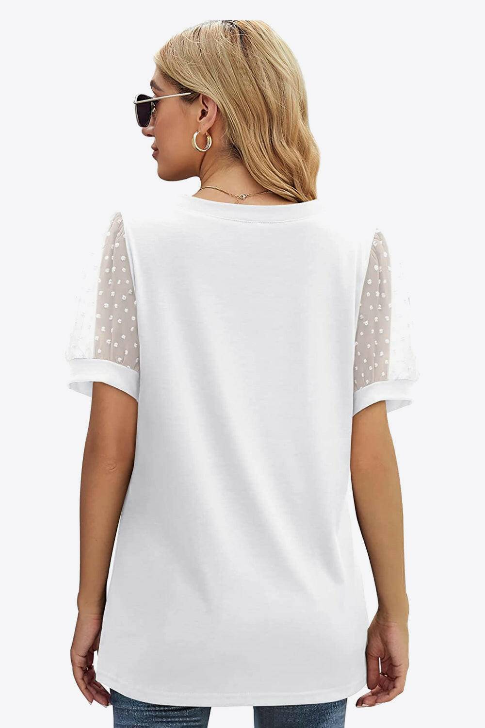 Swiss Dot Puff Sleeve V-Neck Tee - Carri's Cache