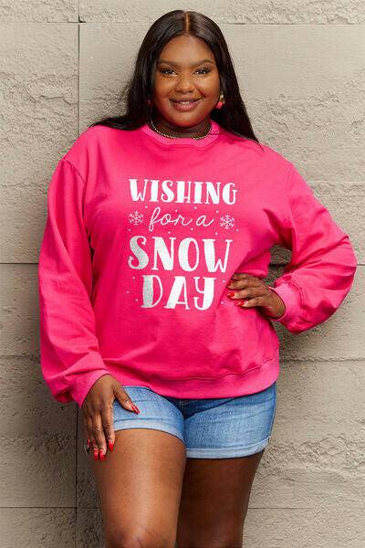 Simply Love Full Size WISHING FOR A SNOW DAY Round Neck Sweatshirt - Carri's Cache